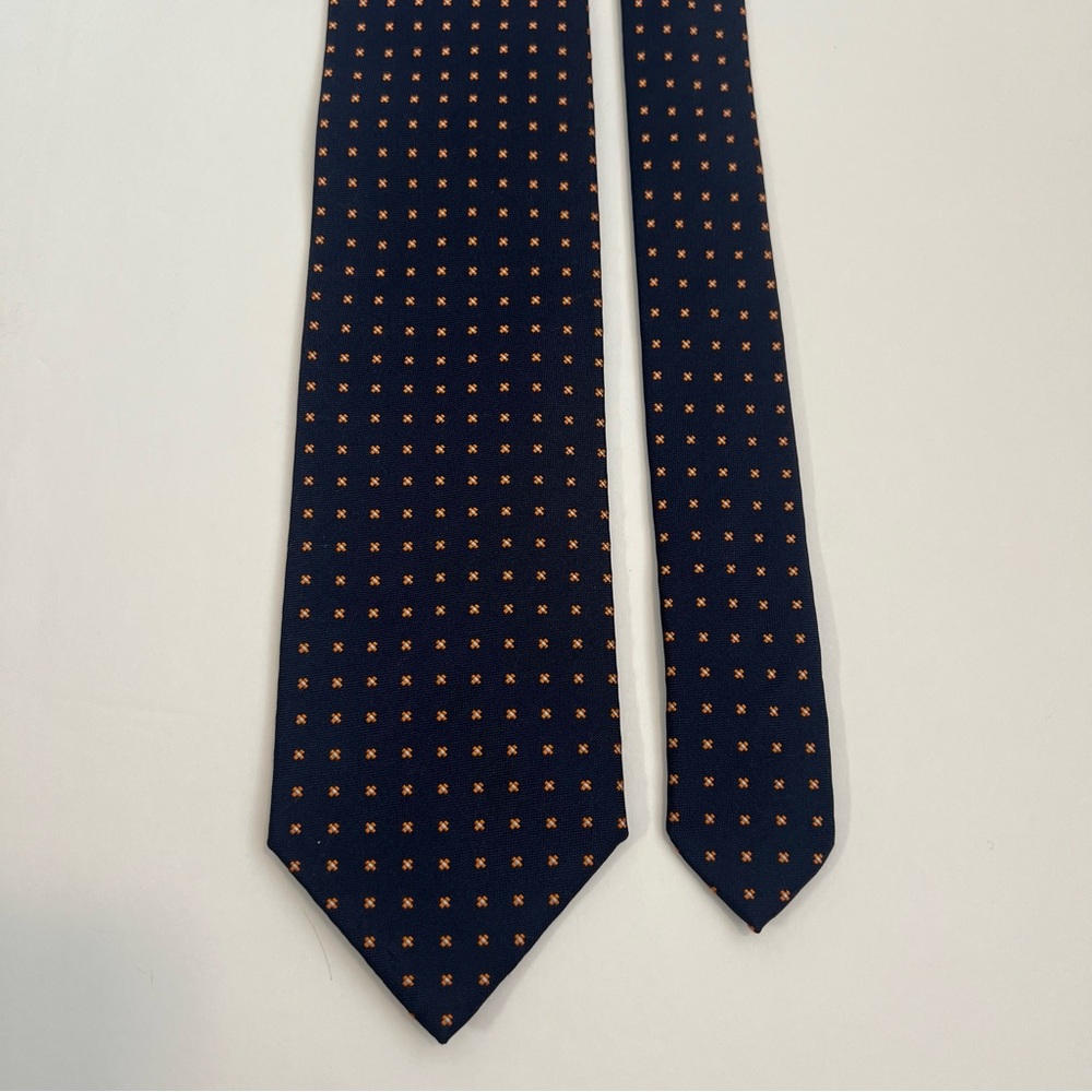 Ermengildo Zegna, Navy and Orange, 100% Silk, Patterned Tie - Picture 5 of 8